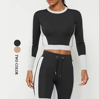 

Custom Logo Crew Neck Long Sleeve Tight Crop Top High Waist Sport Pants Women Tracksuit Set Women Sport Hoody Sweatsuit