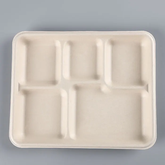 

Sugarcane Bagasse 5 Compartments Tray, White