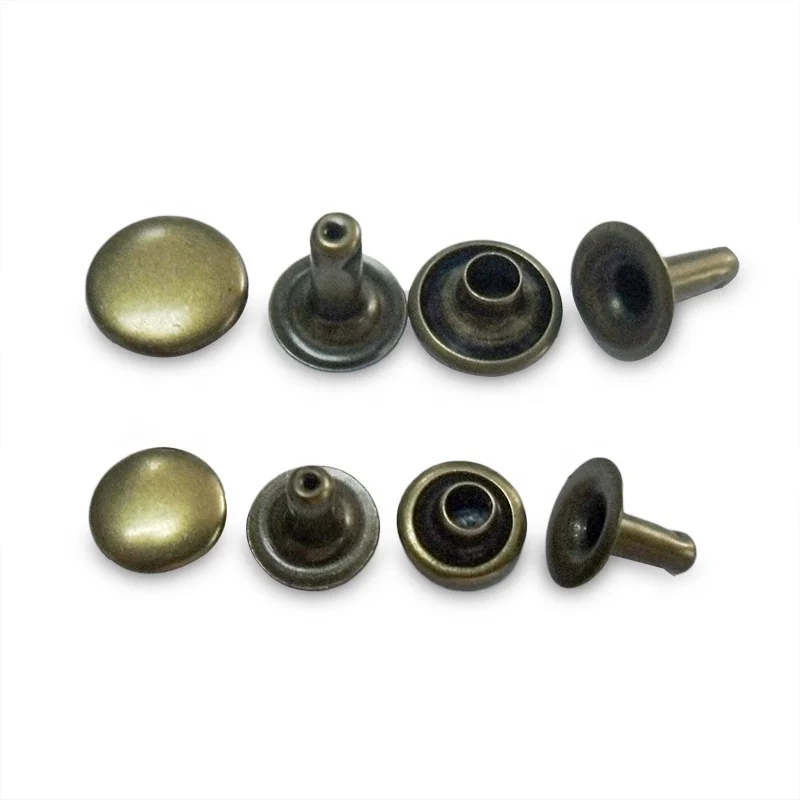 

Custom Semi Copper Solid Metal Decorative Double Nail Head Hollow Dome Brass Snap Tubular Rivet