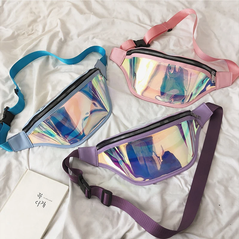 

Fasion holographic pvc bag clear fanny pack transparent waist bag crossbody women