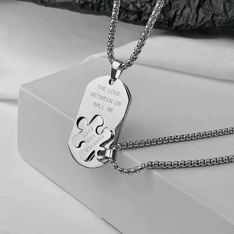 

2Pcs Couple Jewelry Stainless Steel Puzzle Pendant Necklace Romantic Lovers Necklace Valentine's Day Gifts