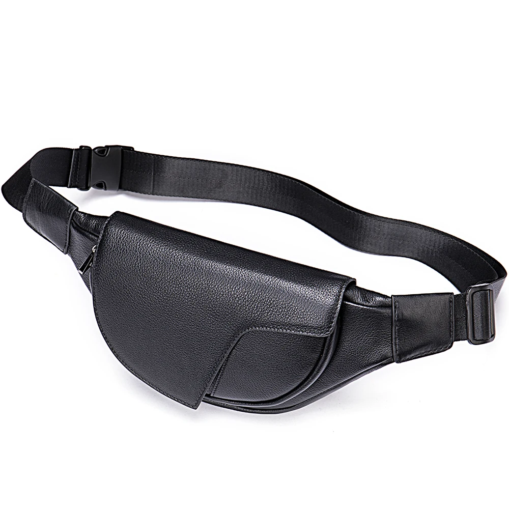 

Marrant 7585 high quality travel man bags cross body black cowhide leather waist bags for men belt bag designer fanny pack