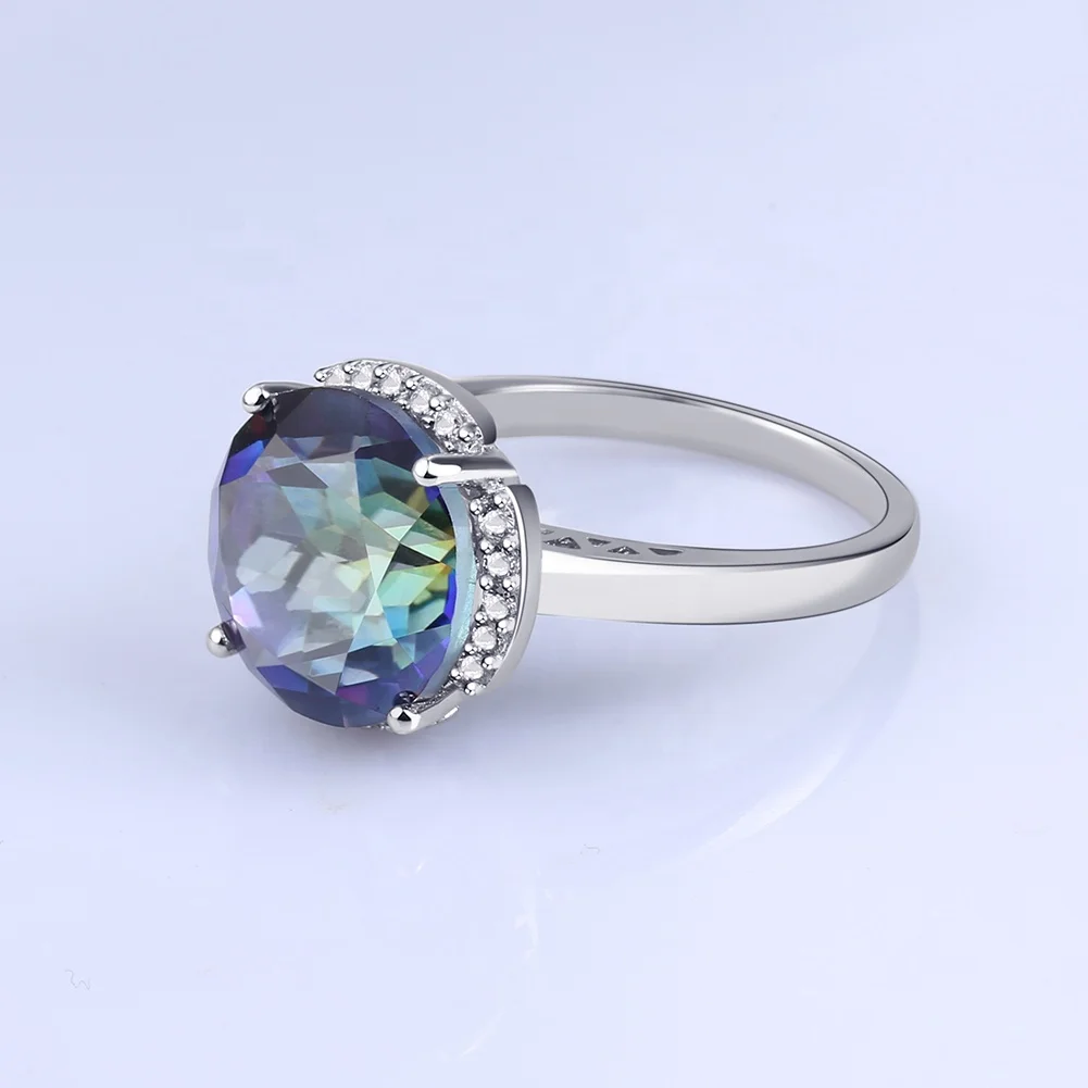 

Abiding Fashion Natural Iolite Mystic Quartz Big Gemstone 925 Sterling Silver CZ Diamond Wholesale Jewelry Rings For Women