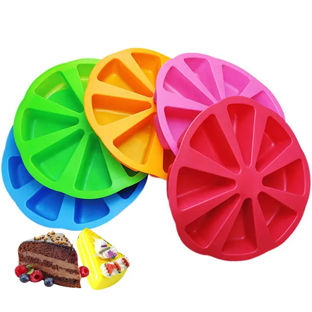 

Cake Slices Moulds Triangle 8 Cavity Cake Pan Silicone Baking Molds For Biscuit And Pizza And Chocolate Kitchen Tools Cake Molds, Red,blue,green,orange,lavender customized color