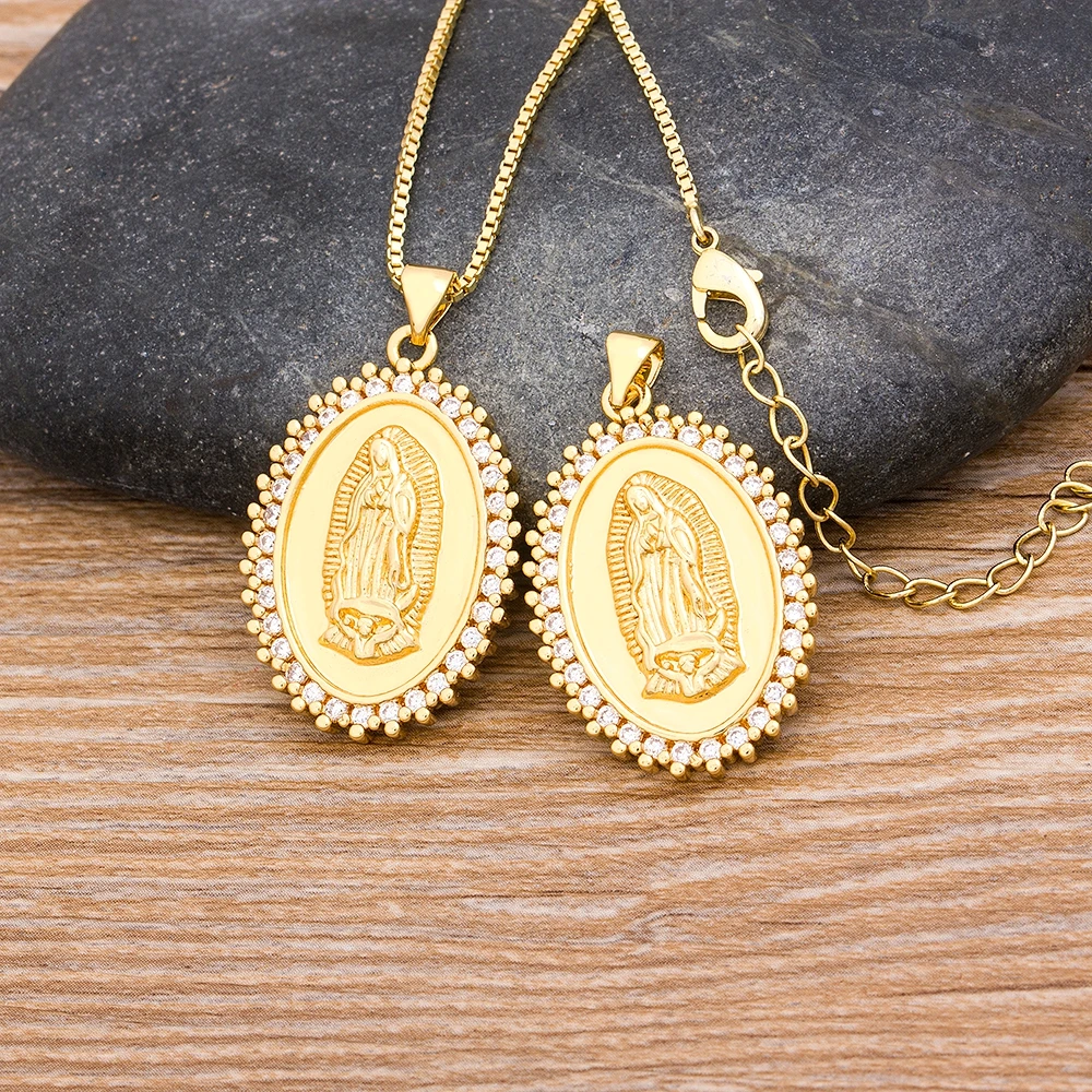 

New Arrival Virgin Mary Gold Necklaces For Women Crystal Copper Zircon Christian Pendant Necklace Jewelry Gifts Wholesale