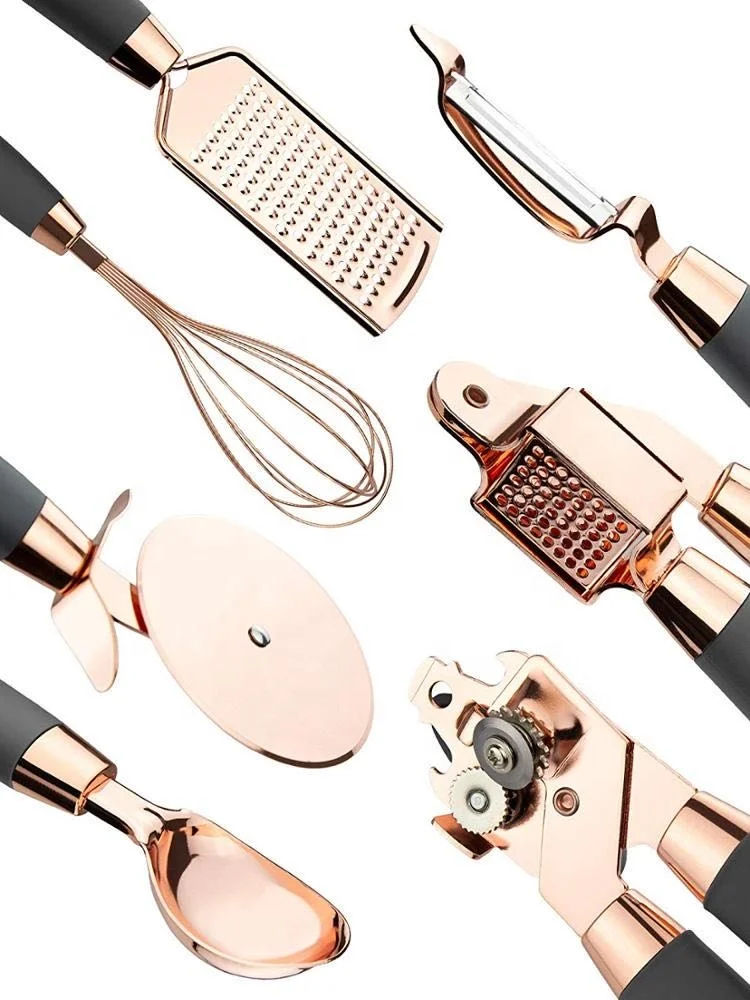 
America hot selling unique design in stock stainless steel 7pcs kitchen gadget set with copper finished 