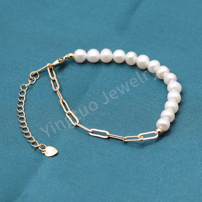 

Real Pearl Bracelet Natural Freshwater Pearl Bracelet Adjustable 14k Silver Material Good Weight Factory Price Fast Shipping