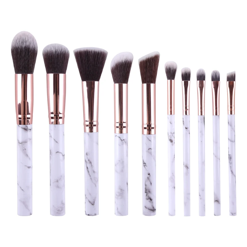 

ZOREYA 10 new design cosmetic brush set marbling handle professional makeup brush super soft wool private logo, Picture color