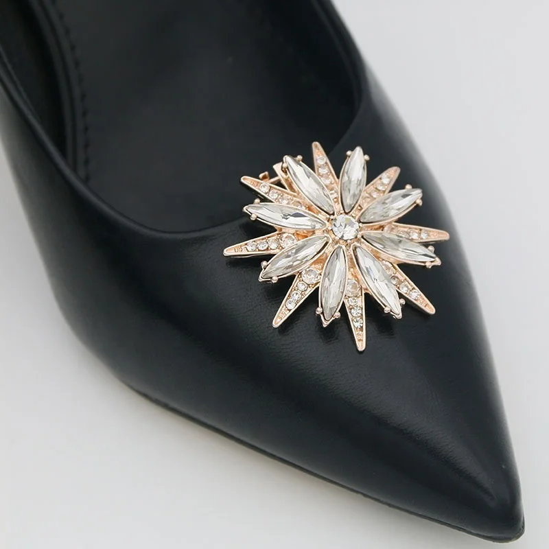 

XILIANGFEIZI Latest Crystal High Heel Shoes Charm Sandal Metal Buckle Gold Accessories Fashion Flower Shoe Charm