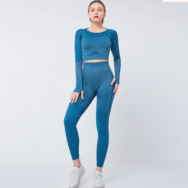 

Wholesale Seamless Custom Yoga Set Fitness Seamless 2 Pieces Yoga Women Sportswear Mesh Yoga Set Wear