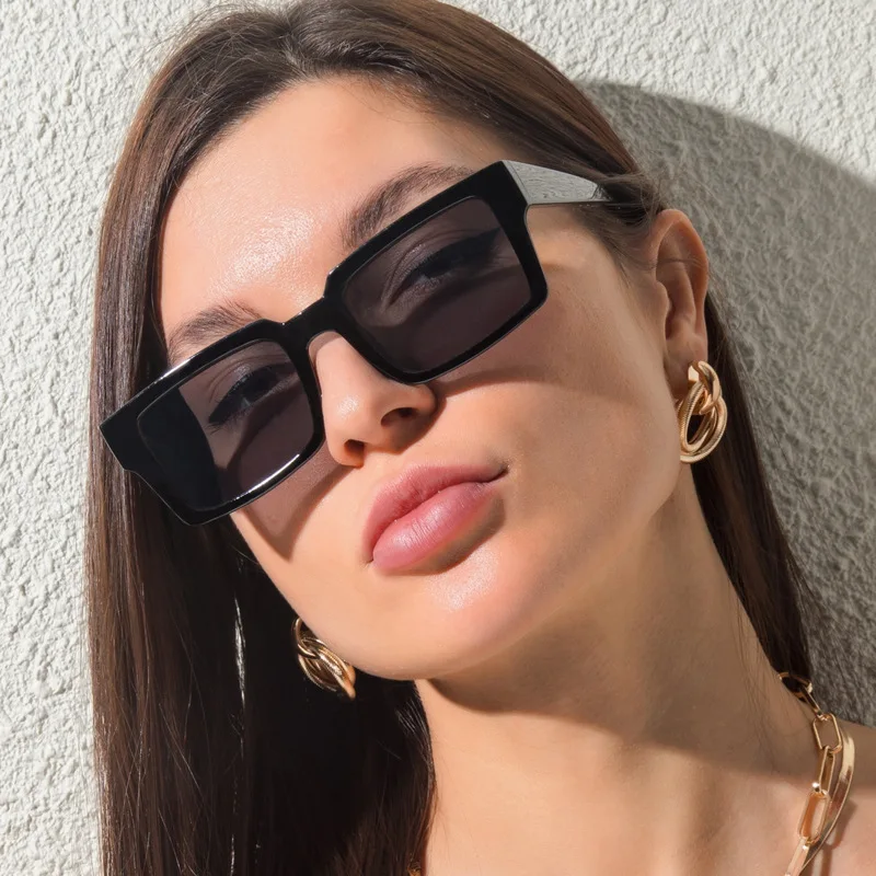 

2021 new arrivals fashion designer trendy square shape retro frame black color women shades sunglasses