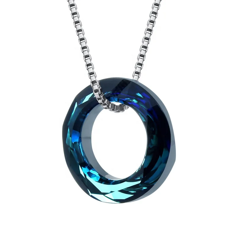 

Ready To Ship High Quality 925 Sterling Silver Pendant Necklace Blue Austria Crystal Charm Necklaces with Box Chain