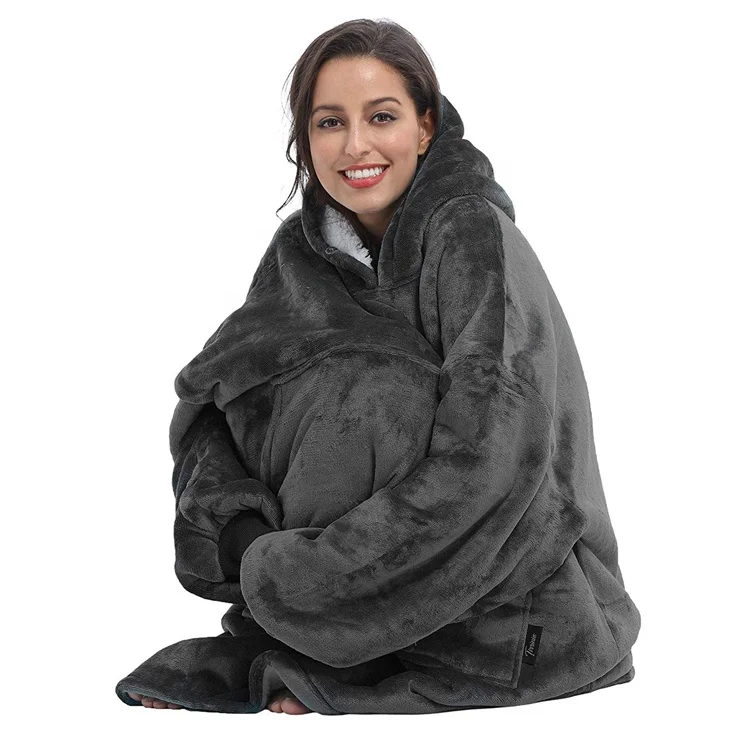 Custom Wearable Comfy Winter Adult Oversized Sherpa Blanket Hoodie