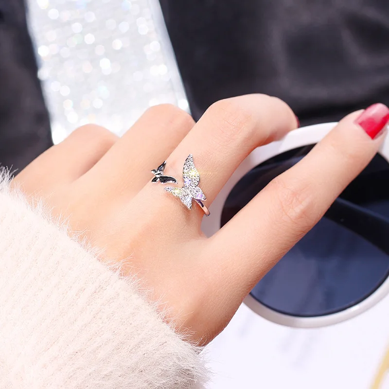 

fashion trendy butterfly finger crystal adjustable ring butterfly