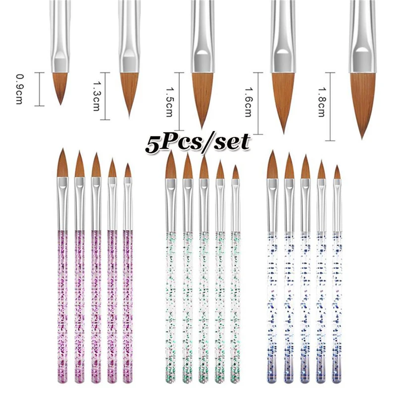 

5Pcs Nail Art 3D Crystal Flower Builder Carving DIY Drawing Brush Painting Dotting Pen Manicure Tips Salon Set 11/13/15/17/19mm, Picture