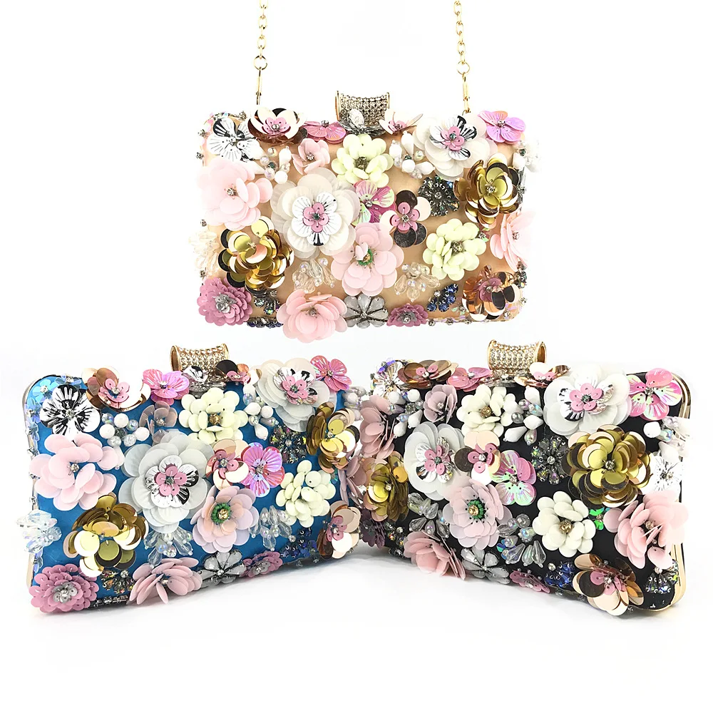 

Hot Selling Newest Dinner Party Flower Evening Bags Women Evening Bag Clutch,Round Lock Rhinestone Flower Cross-body Bag, 3 colors