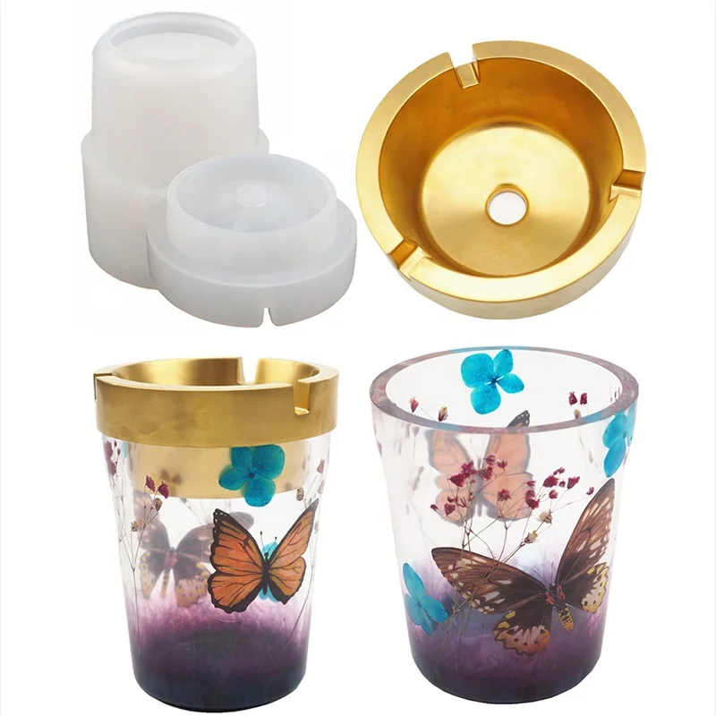 

Double Deck Layer Car Ashtray Crystal Epoxy Resin Silicone Mold Vehicle Ash Cylinder Holder Mould