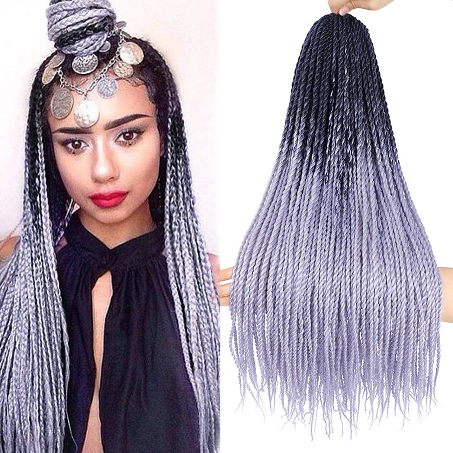 

Hot sell 24 inch 20stands ombre synthetic braiding hair senegalese crochet braid hair ombre braids, Please leave a message about the colour