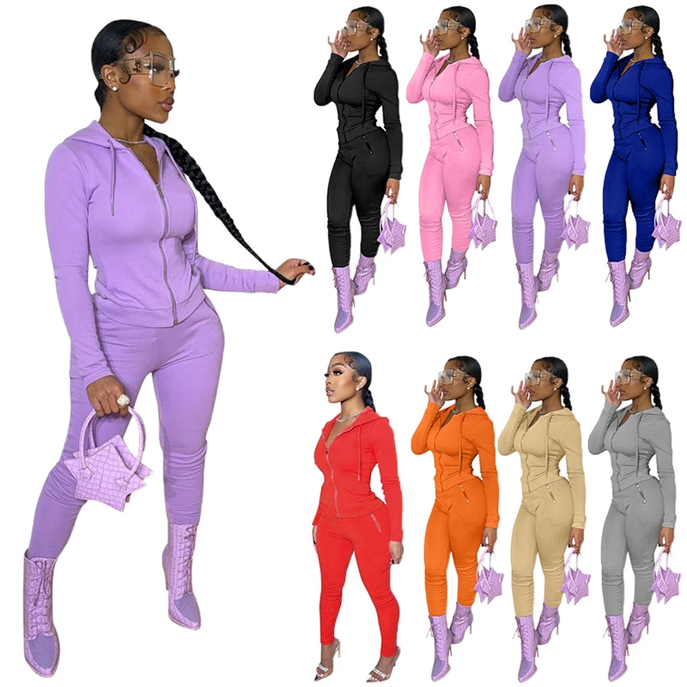 

Fall 2021 zipper pants custom two set piece logo clothing long sleeve tracksuits for women jogger sweatsuit, Photo color