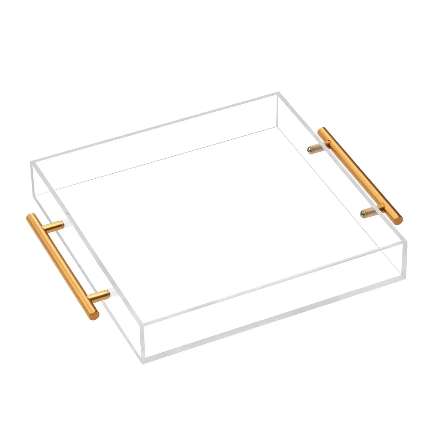 

Custom Clear Acrylic Lucite Serving Trays with Metal Gold or Cutting Handles