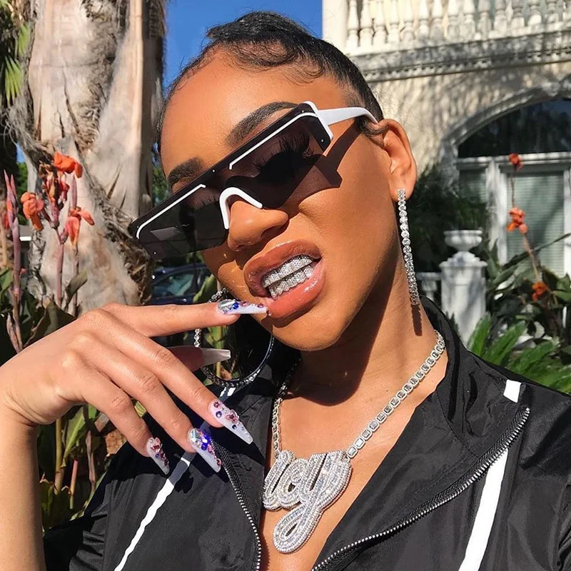 

18099 New Luxury Brand Latest Vintage Dazzling Lens Small Half Frame Cateye Sunglasses, As picture