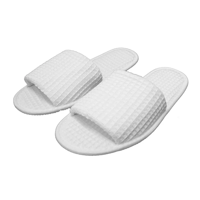 
disposable open toe waffle terry cotton hotel slippers with custom logo 