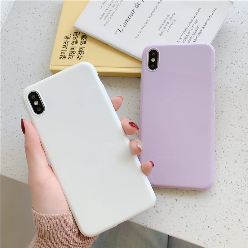 

Simple Purple White Tpu Phone Case for Iphone 11 Pro Max Xs Xr X 6s 7 8Plus Ultra Thin Glossy Solid Tpu Silicon Case Cover, Mixed