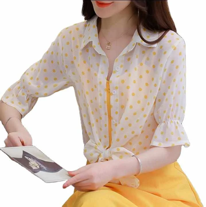 

Mzl's Love Summer Korean Style Loose Fashion Polka Dot Shirt Sunscreen Clothing Women Take A Small Shawl Coat