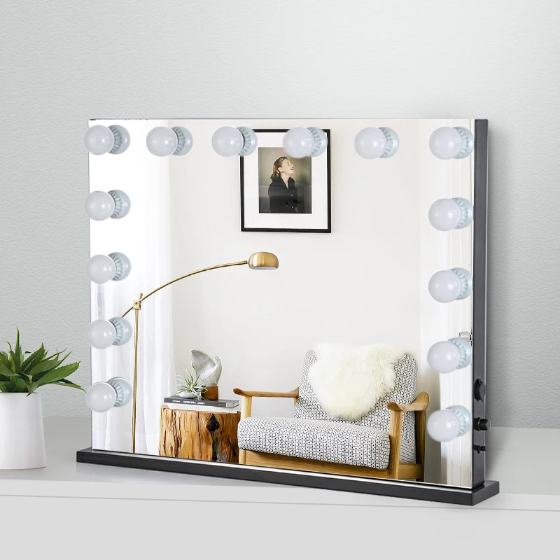 

Modern fashioned style cosmetic mirror with light blubs vanity mirror led light Hollywood makeup mirror, Black/white