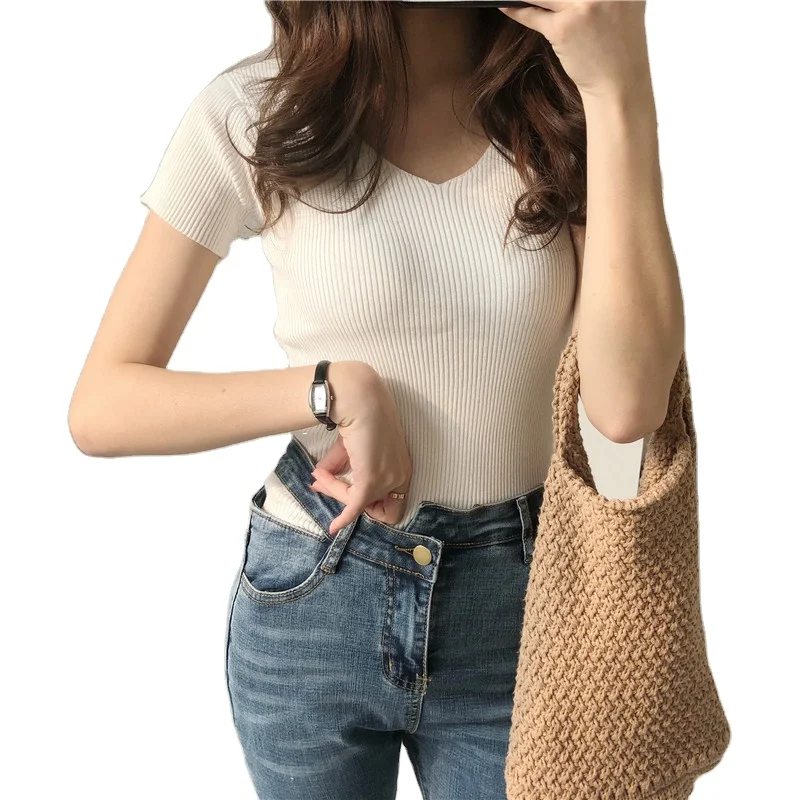 

FREE SAMPLE Women's Slim Deep V Neck Cross Wrap Cotton Stretch Top Long Sleeve T-Shirt, Picture showed