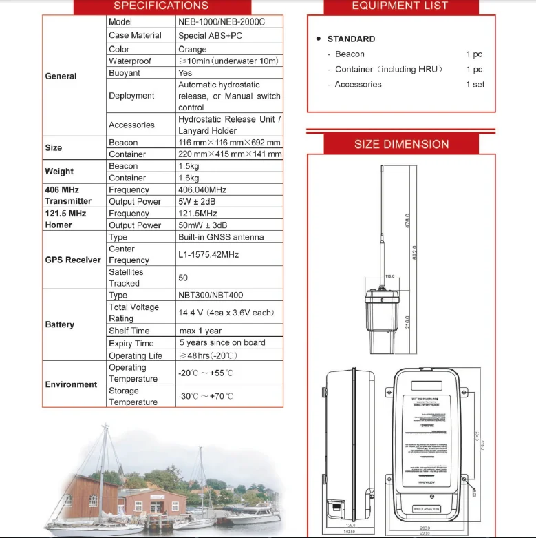 NEB-1000  GMDSS EPIRB Beacon( NEB-2000C Emergency position Indicating Radio Beacon) 406MHZ, WithCCS,MED,VR Type approval