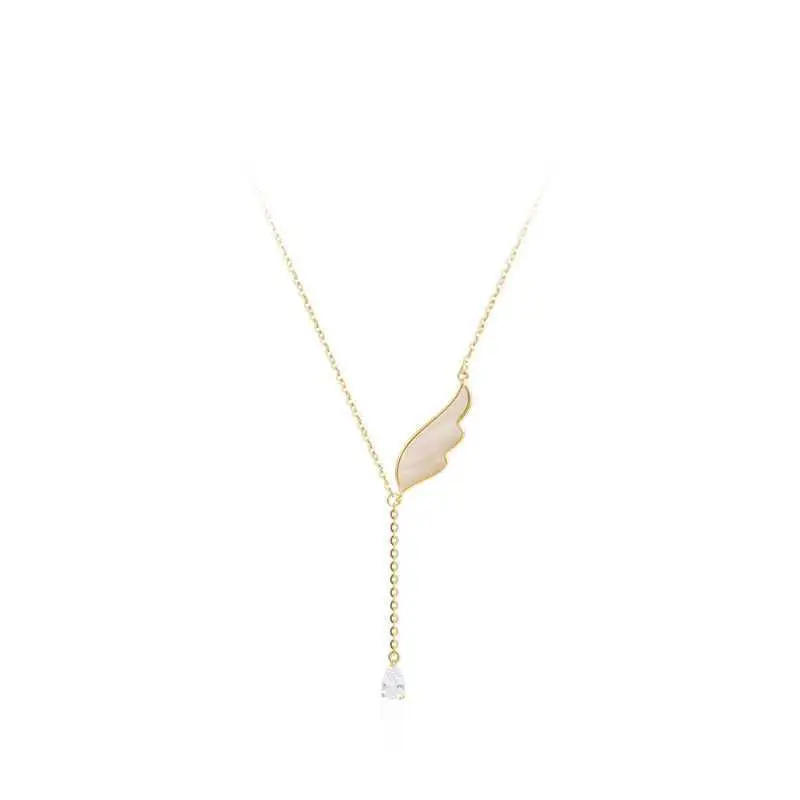 

Gold Plating Shell Wing Necklace Female Tassel Clavicle Chain Trendy Simple Design Necklace