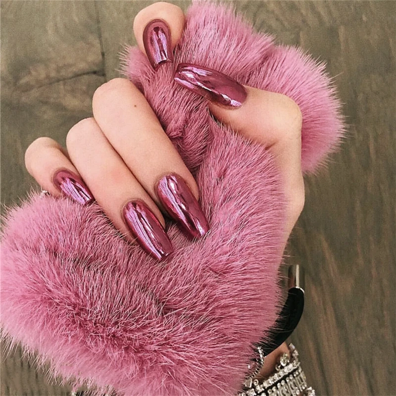 

Fast Delivery Whosale Ballet rose gold Artificial Custom Press On Coffin Nails False, Red