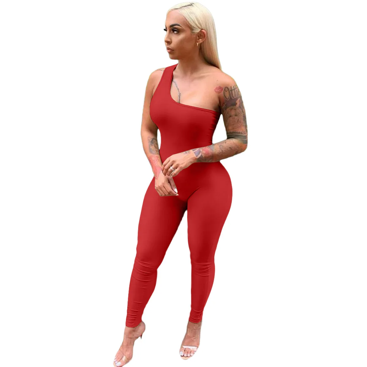 

Classic Basic Style Women One Piece Solid Color Sleeveless Jumpsuit