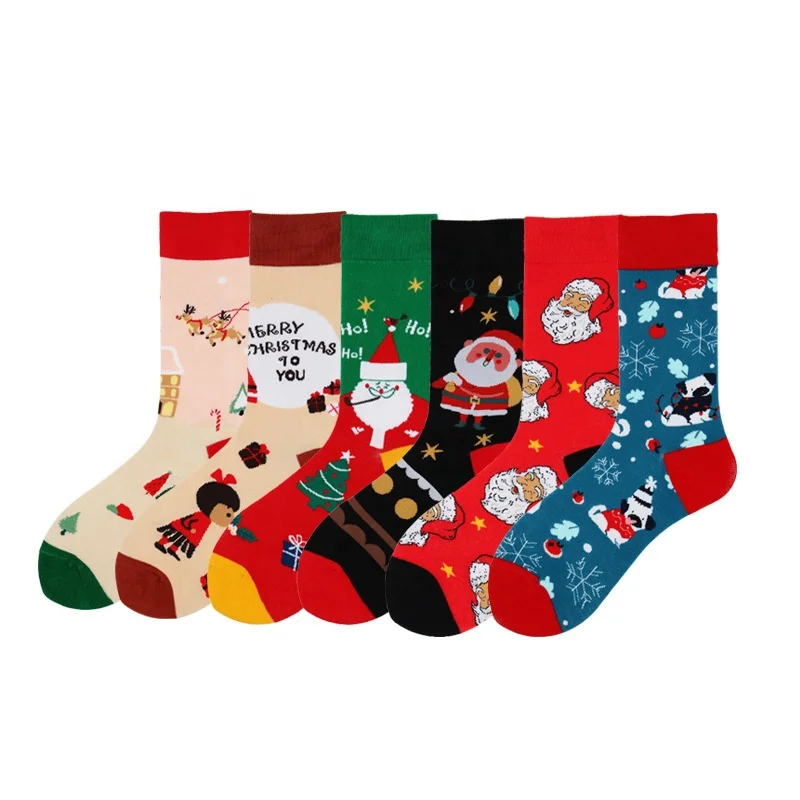 Custom Gift Packing Holiday Novelty Socks Women Men Adult Winter Santa Cotton Crew Christmas Socks