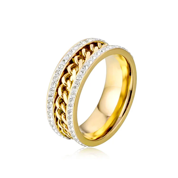

Fashion stainless steel gold silver rings diamond cuban ring