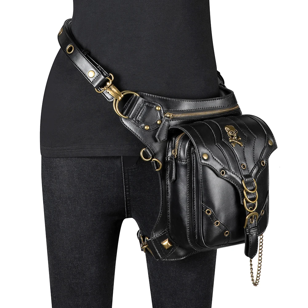 

New fashion outdoor fanny steampunk pack tactics backpack shoulder pu leather waist bag