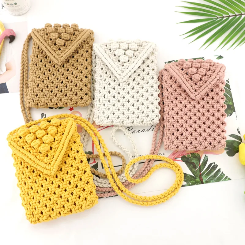 

Fashion Ladies kids macrame crochet shoulder bag handmade cotton rope crossbody purse bag