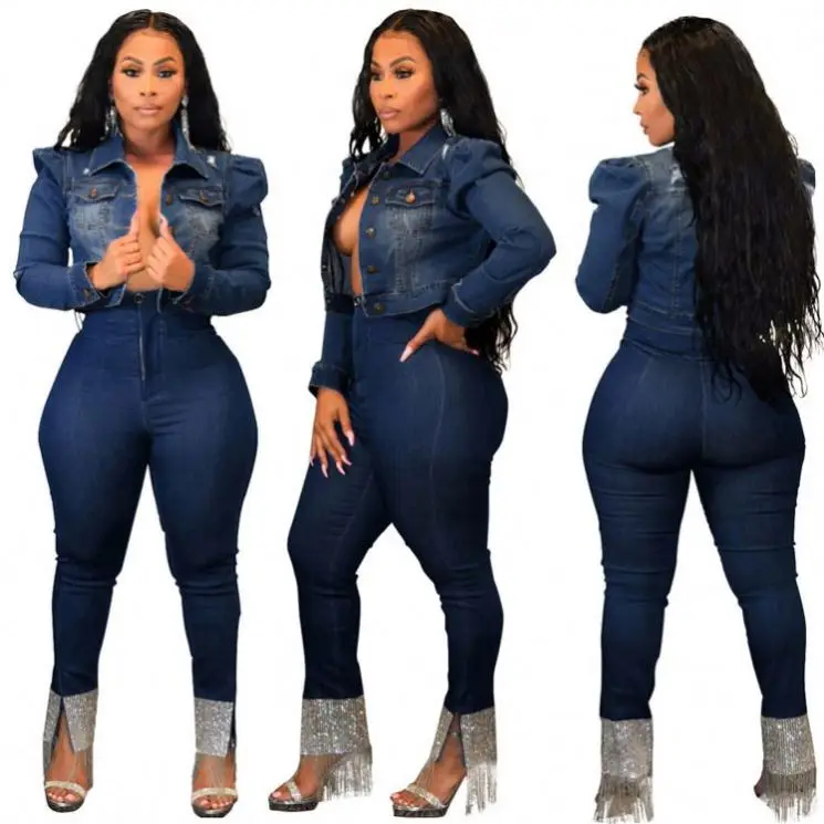 

Wholesale casual womens fall clothing 2020 slim short coat jean jackets for ladies