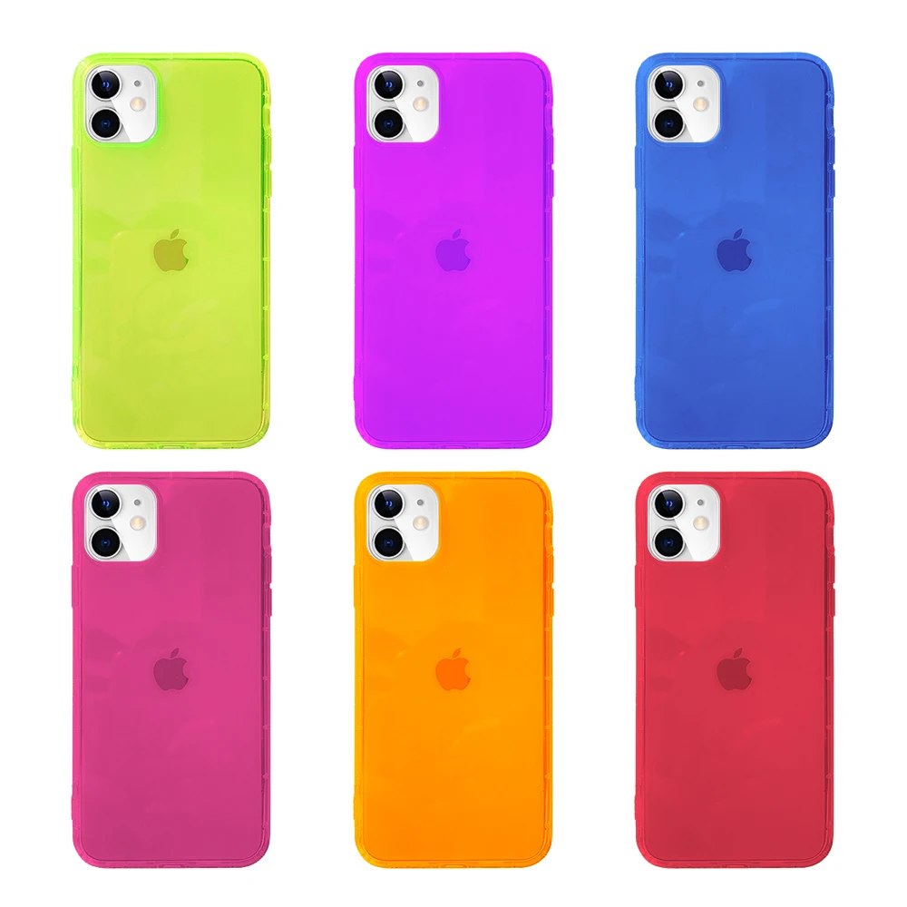 

Neon Color Cushion Shockproof Bumpers Soft TPU Mobile Phone Case for iPhone 12 11 XR SE2020 Transparent Phone Case