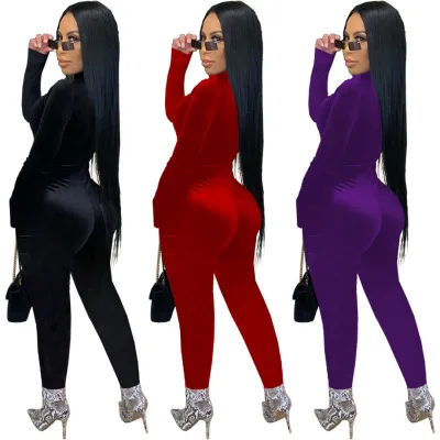 

B35278A 2020 In stock Sexy women velvet bodycon bandage jumpsuit