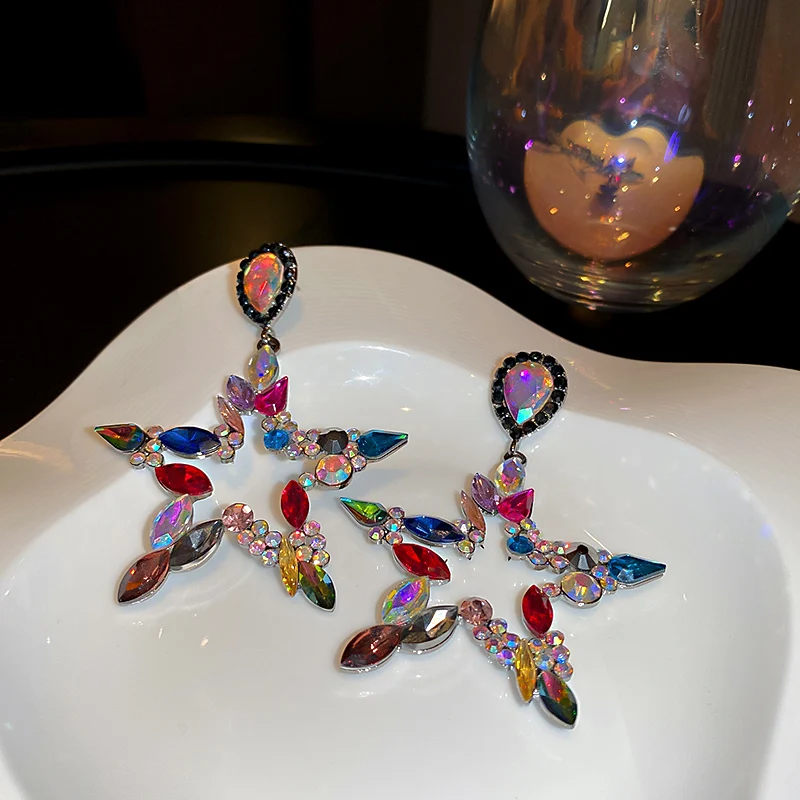 

trendy fashion women multi color crystal earrings with star drop
