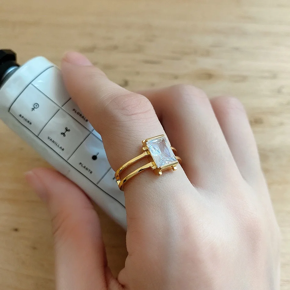 

Fashion jewelry 925 sterling silver 18K gold plated ring square stone ring