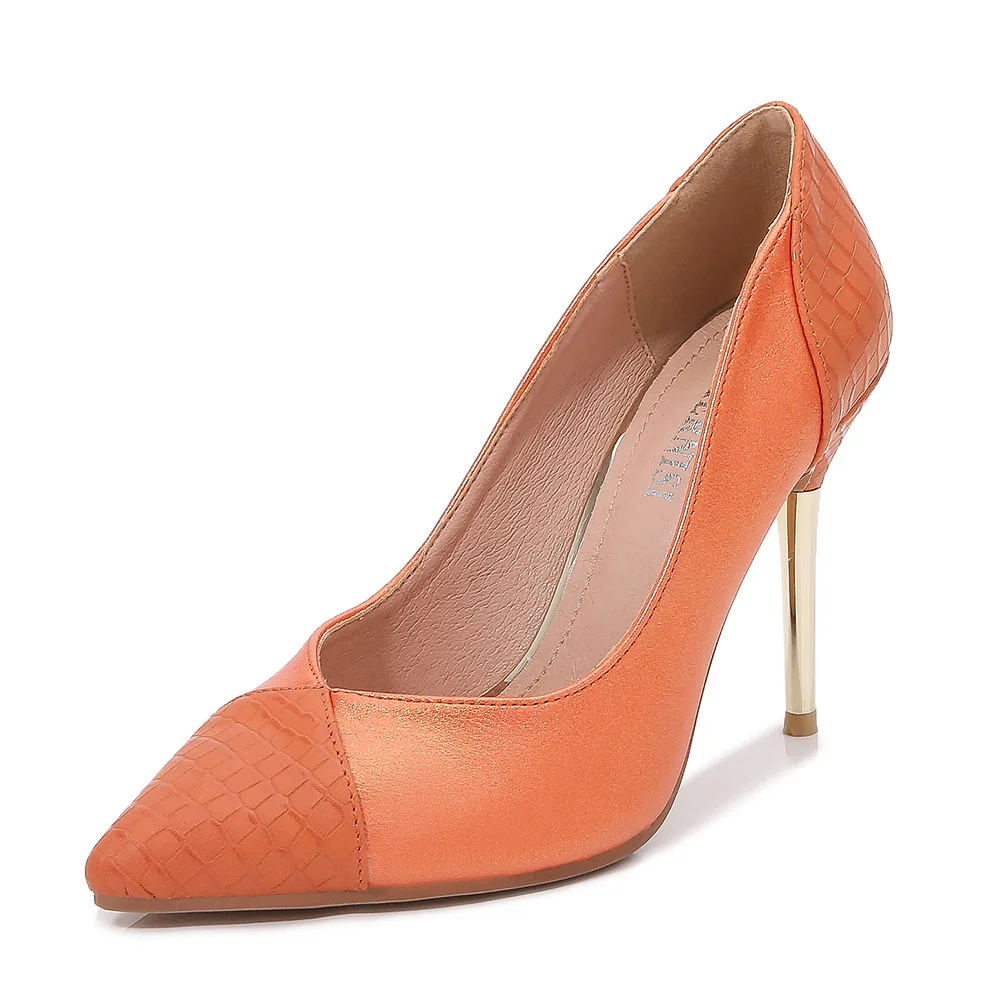 

sh11896a Business ladies closed heels high quality orange heel shoes women