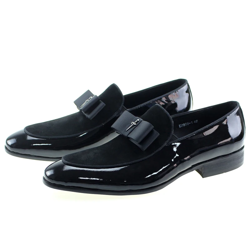 

High Quality Handmade Genuine Patent Leather And Suede Leather Shoes Patchwork With Bow-knot Men Dress Wedding Shoes, Black,brown and customize