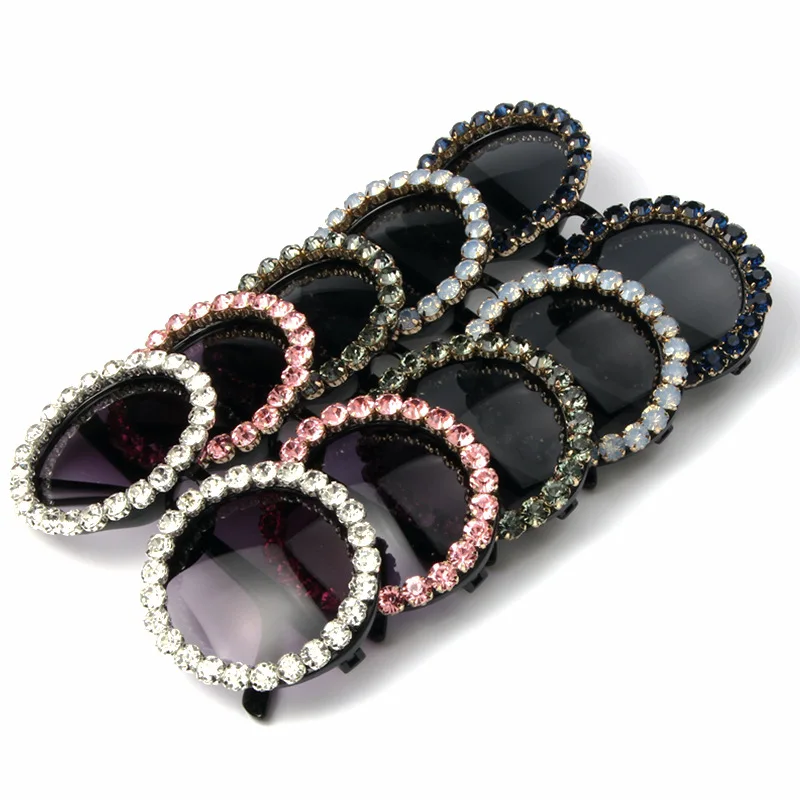

wholesale 2020 custom private label fashion round luxury shades bling diamond sun glasses crystal women sunglasses