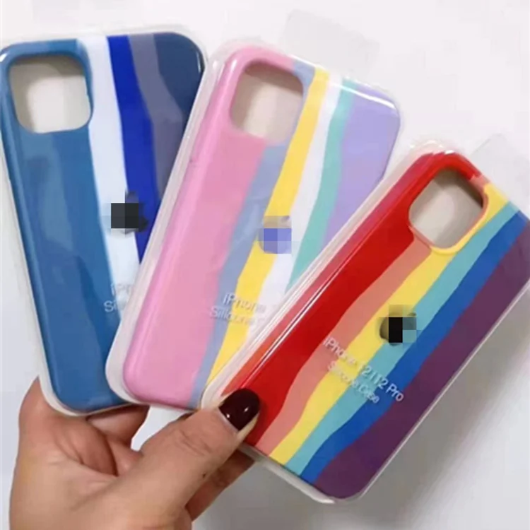 

Shockproof silicone rubber phone cases back cover for iPhone 13 12 Promax Rainbow silicone phone case, 3 colors