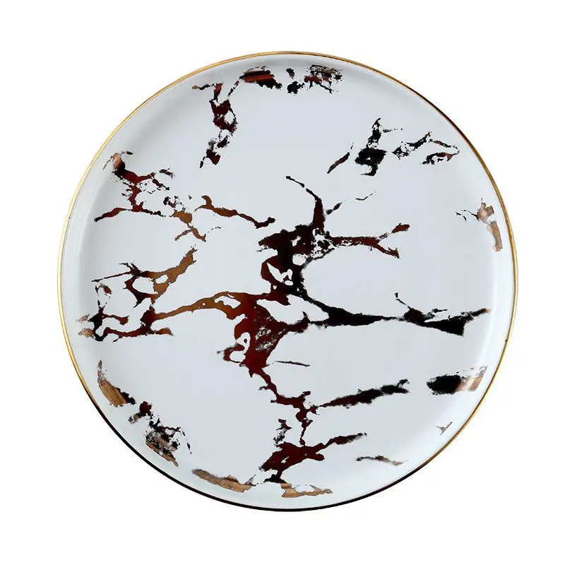 

New Nordic style ceramic phnom penh plate golden marble high-grade western plate steak plate wholesale customization