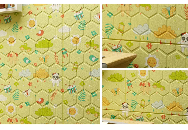 New Self Adhesive 3D Hexagon Cartoon Children's Picture Wallpaper Warm Bedroom Dormitory Wall Sticker Children's Room Wallpaper