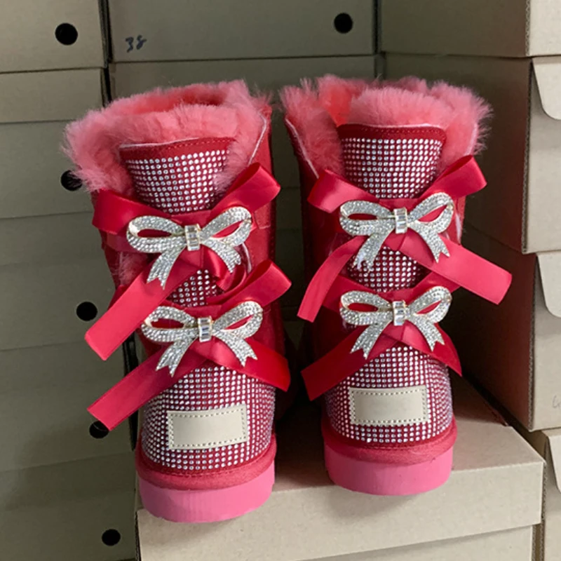 

Fashion New Design for Winter Women Ankle Boots Shoes Woman Lady Mid Calf Fur Snow Boots Shoes Woman with Bow